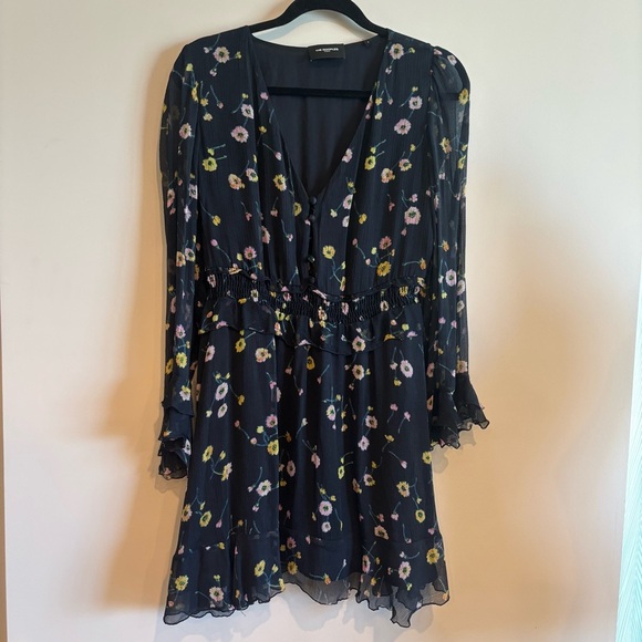 The Kooples Paris Bleu J’Espere Blue Floral Long Sleeve Ruffle Mini Dress Size 2 - Picture 7 of 15